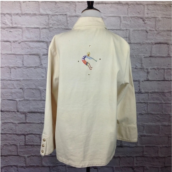Cactus Jacket Western  Women Large Button Ivory Embroidered Embellished Pockets - Picture 7 of 17